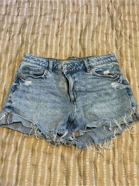 American Eagle Outfitters Light Blue High-Rise Frayed Denim Shorts